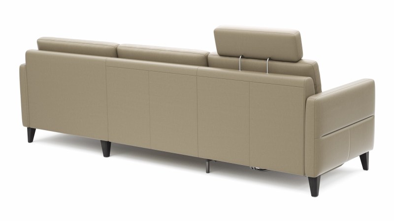 Ecksofa Arima N - 2,5-Sitzer mit Longchair rechts inkl. Relaxfunktion und Kopfstütze motorisch, Leder, Champagner