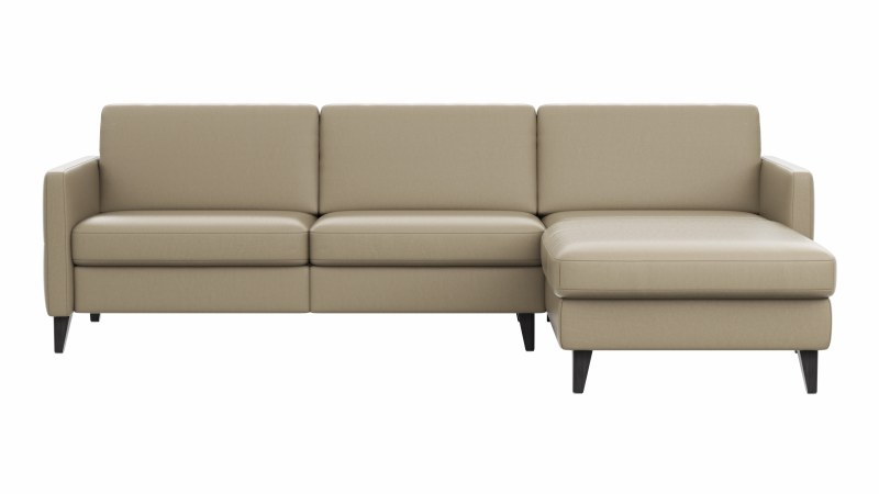 Ecksofa Arima N - 2,5-Sitzer mit Longchair rechts inkl. Kopfteil verstellbar, Leder, Champagner
