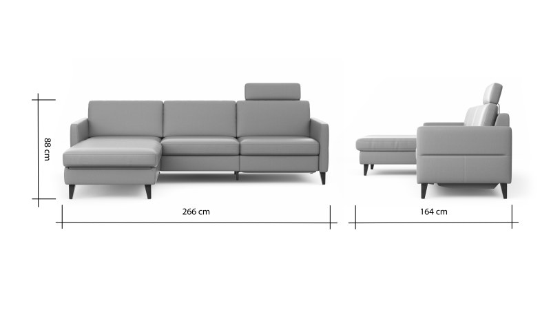 Ecksofa Arima N - Longchair mit 2,5-Sitzer rechts inkl. Relaxfunktion und Kopfstütze motorisch, Stoff, Mocca