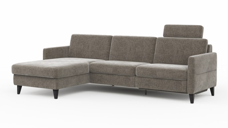 Ecksofa Arima N - Longchair mit 2,5-Sitzer rechts inkl. Relaxfunktion und Kopfstütze motorisch, Stoff, Mocca