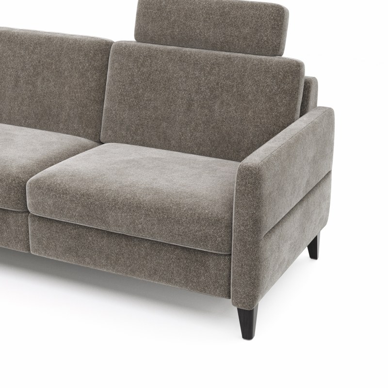 Ecksofa Arima N - Longchair mit 2,5-Sitzer rechts inkl. Relaxfunktion und Kopfstütze motorisch, Stoff, Mocca