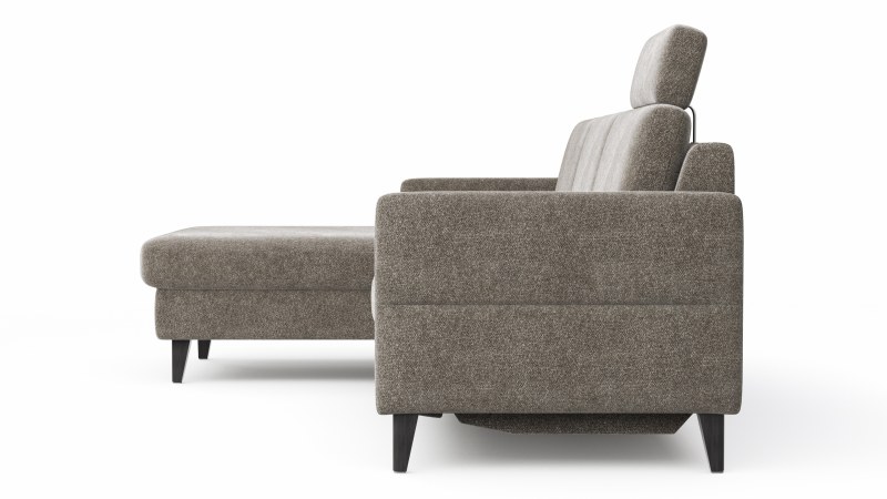Ecksofa Arima N - Longchair mit 2,5-Sitzer rechts inkl. Relaxfunktion und Kopfstütze motorisch, Stoff, Mocca