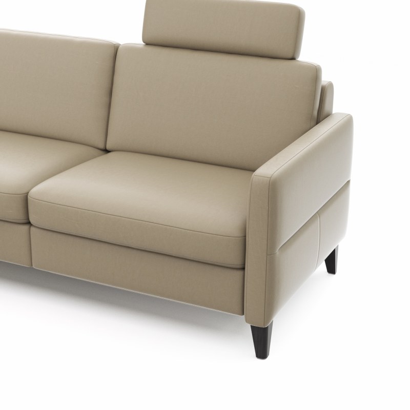 Ecksofa Arima N - Longchair mit 2,5-Sitzer rechts inkl. Relaxfunktion und Kopfstütze motorisch, Leder, Champagner