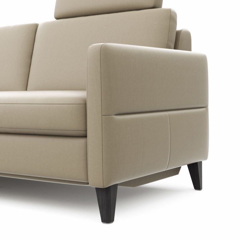 Ecksofa Arima N - Longchair mit 2,5-Sitzer rechts inkl. Relaxfunktion und Kopfstütze motorisch, Leder, Champagner