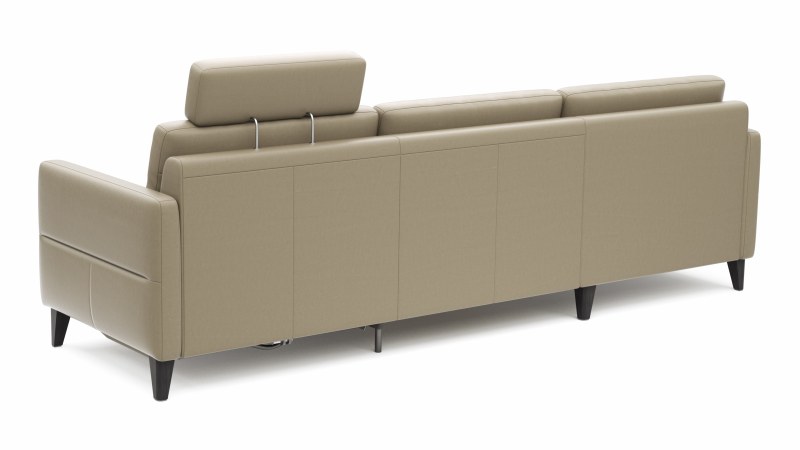 Ecksofa Arima N - Longchair mit 2,5-Sitzer rechts inkl. Relaxfunktion und Kopfstütze motorisch, Leder, Champagner