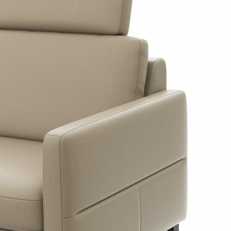 Ecksofa Arima N - Longchair mit 2,5-Sitzer rechts inkl. Relaxfunktion und Kopfstütze motorisch, Leder, Champagner