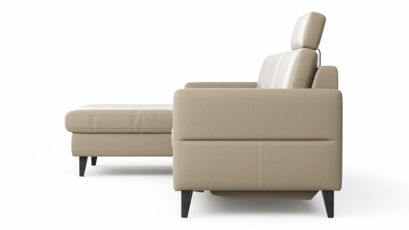 Ecksofa Arima N - Longchair mit 2,5-Sitzer rechts inkl. Relaxfunktion und Kopfstütze motorisch, Leder, Champagner