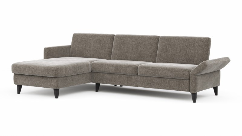 Ecksofa Arima N - Longchair mit 2,5-Sitzer rechts inkl. Kopfteil verstellbar, Stoff, Mocca