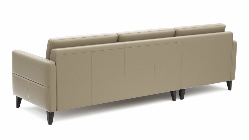 Ecksofa Arima N - Longchair mit 2,5-Sitzer rechts inkl. Kopfteil verstellbar, Leder, Champagner