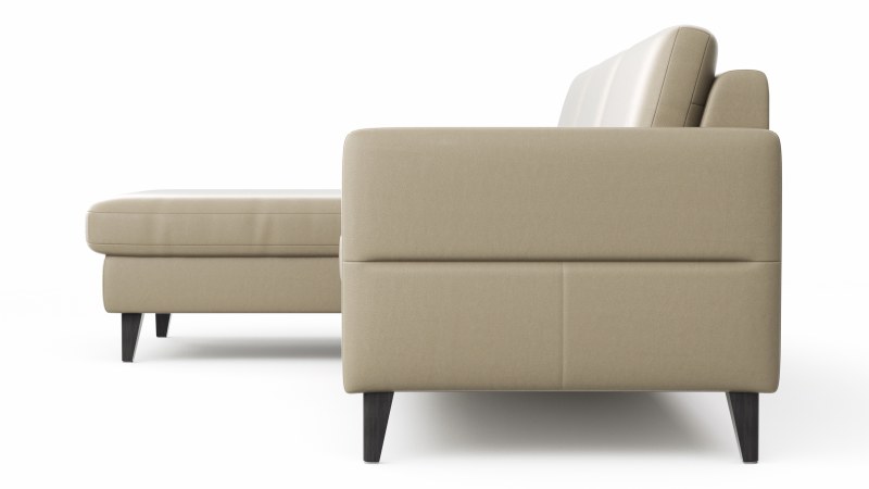 Ecksofa Arima N - Longchair mit 2,5-Sitzer rechts inkl. Kopfteil verstellbar, Leder, Champagner