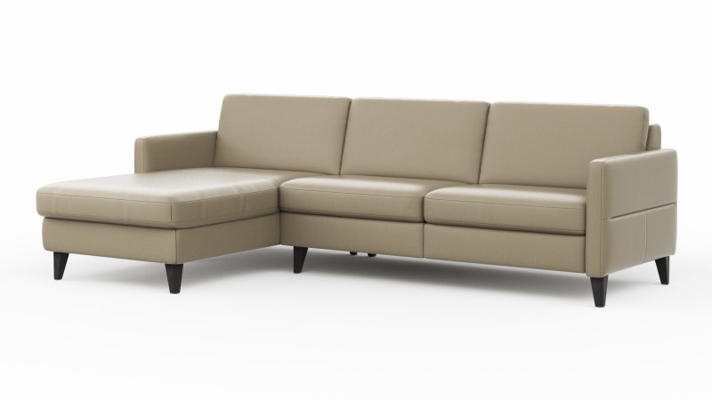Ecksofa Arima N - Longchair mit 2,5-Sitzer rechts inkl. Kopfteil verstellbar, Leder, Champagner