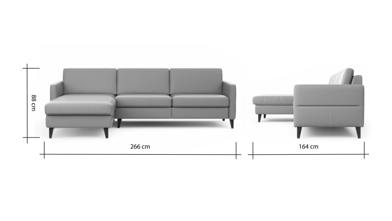 Ecksofa Arima N - Longchair mit 2,5-Sitzer rechts inkl. Kopfteil verstellbar, Leder, Champagner