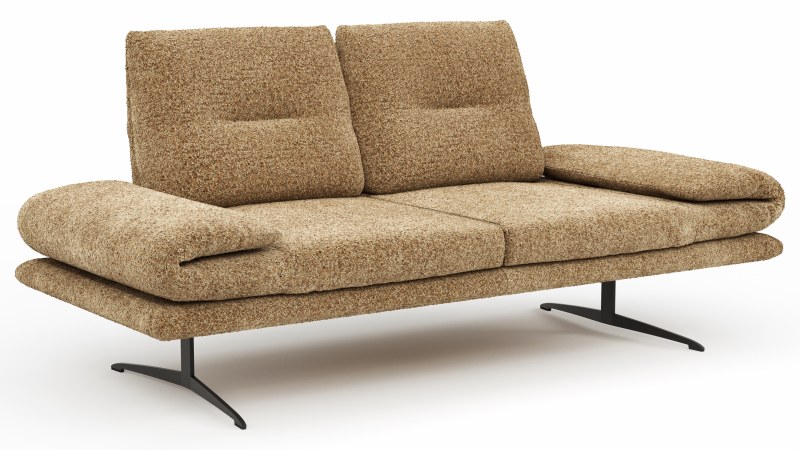 Ecksofa Lucero 2.0 - Longchair mit 2-Sitzer rechts inkl. Rückenlehne verstellbar, Stoff, Cognac