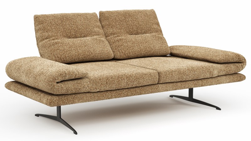 Ecksofa Lucero 2.0 - Longchair mit 2-Sitzer rechts inkl. Rückenlehne verstellbar, Stoff, Cognac