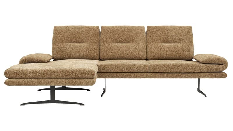 Ecksofa Lucero 2.0 - Longchair mit 2-Sitzer rechts inkl. Sitztiefenverstellung, Drehsitz und Sitztiefe verstellbar, Stoff, Cognac