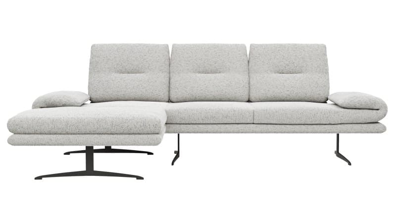 Ecksofa Lucero 2.0 - Longchair mit 2-Sitzer rechts inkl. Sitztiefenverstellung, Drehsitz und Sitztiefe verstellbar, Stoff, Offwhite