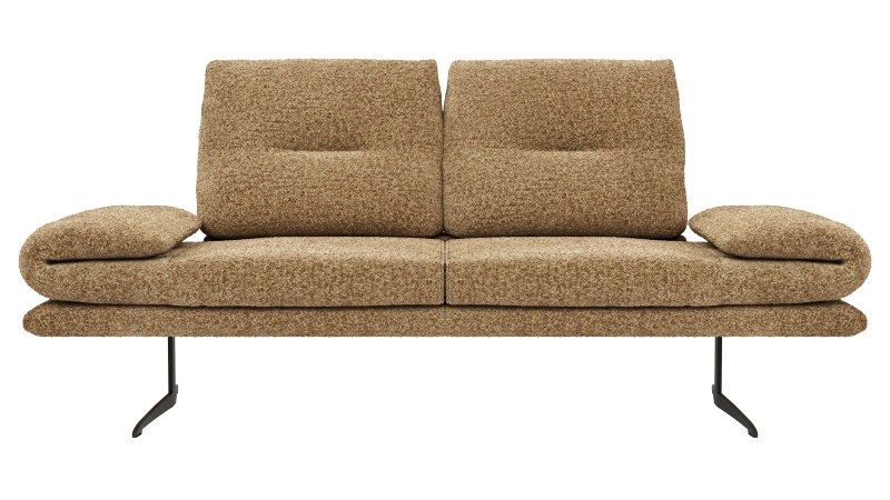 Sofa Lucero 2.0 - 2-Sitzer inkl. Drehsitz, Rollout-Armlehne und Sitztiefe verstellbar, Stoff, Cognac
