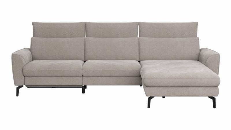Ecksofa Avela - 2,5-Sitzer mit Longchair rechts inkl. Kopfteile verstellbar, Relaxfunktion und Longchair verstellbar (motorisch), Stoff, Bisquit