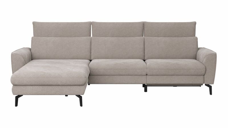 Ecksofa Avela - Longchair mit 2,5-Sitzer rechts inkl. Kopfteile verstellbar, Relaxfunktion und Longchair verstellbar (motorisch), Stoff, Bisquit