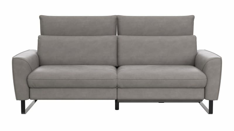 Sofa Avela - 3-Sitzer inkl. Relaxfunktion motorisch und Kopfteil verstellbar, Leder, Steingrau