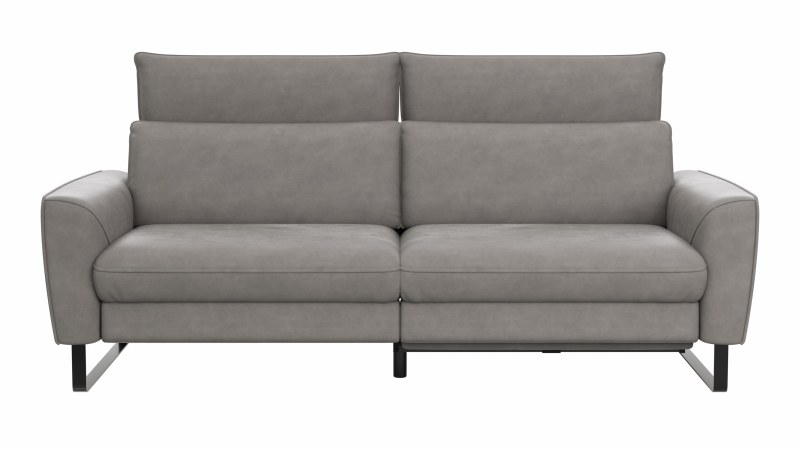 Sofa Avela - 3-Sitzer inkl. Relaxfunktion motorisch und Kopfteil verstellbar, Leder, Steingrau