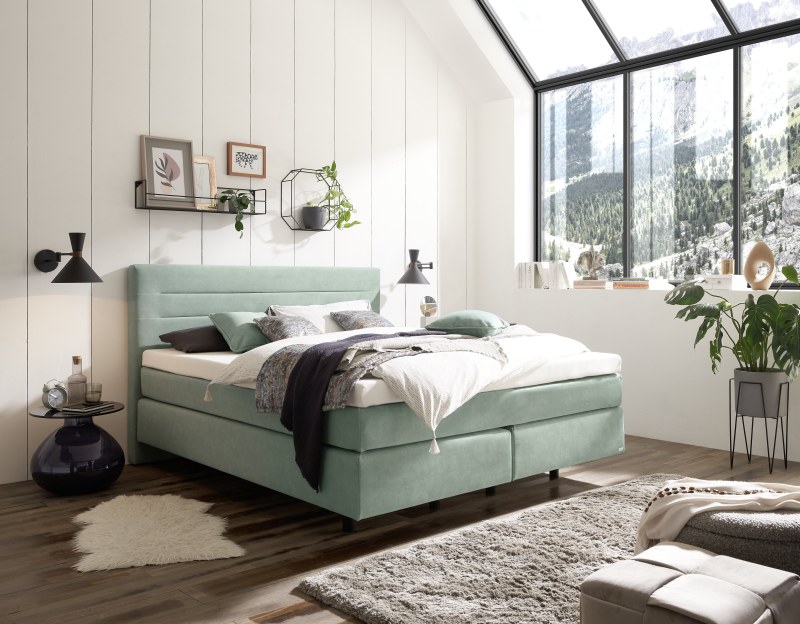 Boxspringbett EM Mirano - Liegefläche ca. 180x200 cm, Stoff, Grün