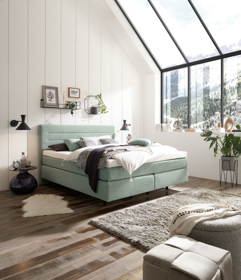 Boxspringbett EM Mirano - Liegefläche ca. 180x200 cm, Stoff, Grün