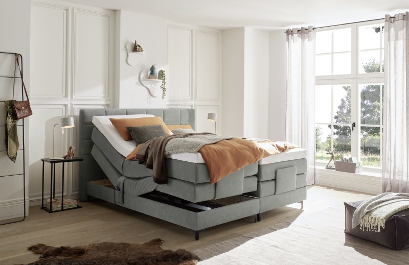 Boxspringbett EM Mirano - mit Motor, Liegefläche ca. 180x200 cm, Stoff, Grau