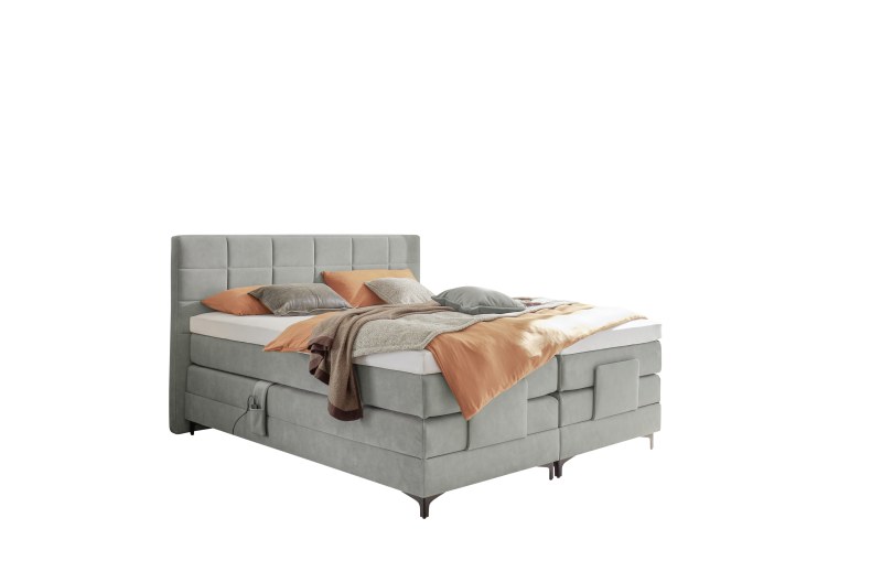 Boxspringbett EM Mirano - mit Motor, Liegefläche ca. 180x200 cm, Stoff, Grau