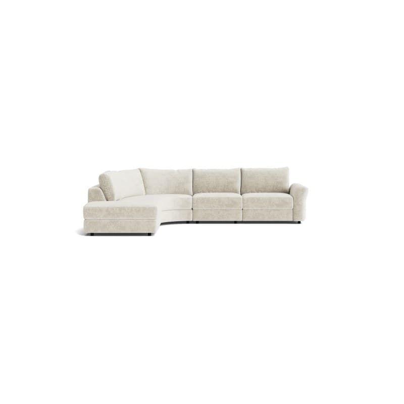 Ecksofa Almeria - Rundecke und Abschlussteil mit 2-Sitzer rechts, Stoff, Offwhite