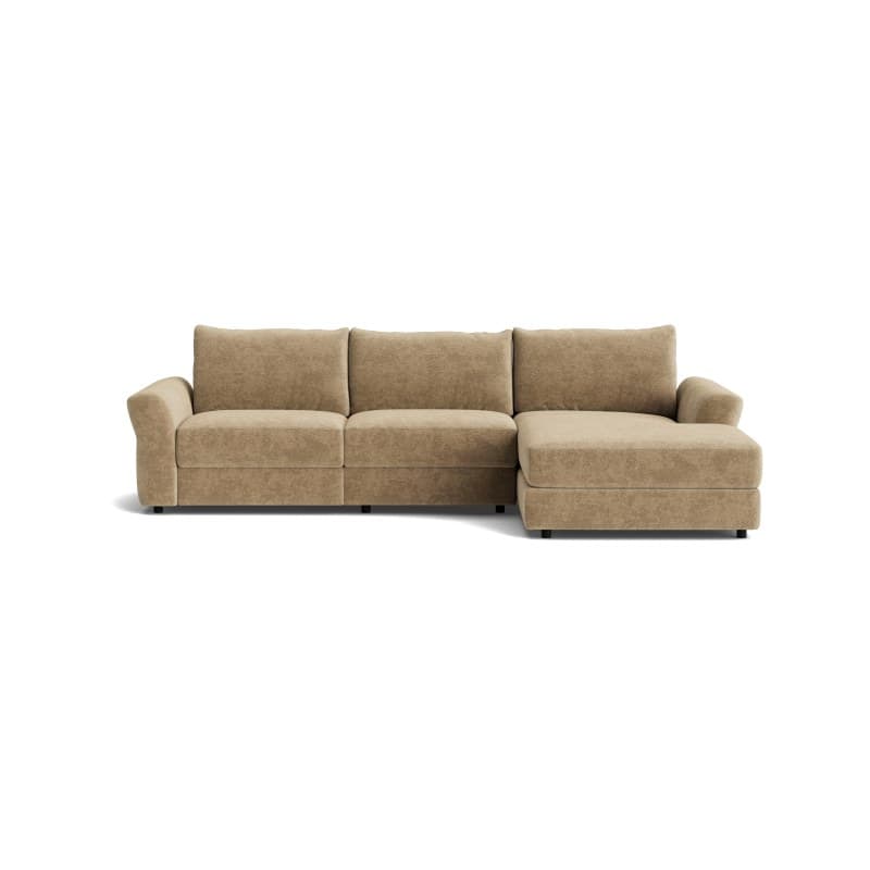 Ecksofa Almeria - 2-Sitzer mit Longchair rechts inkl. 1 Relaxfunktion motorisch, Stoff, Hellbraun