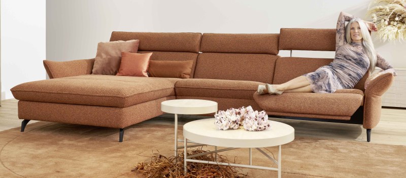 Polsterecke EM St. Moritz - 2,5-Sitzer, Recamiere, Stoff, Terracotta