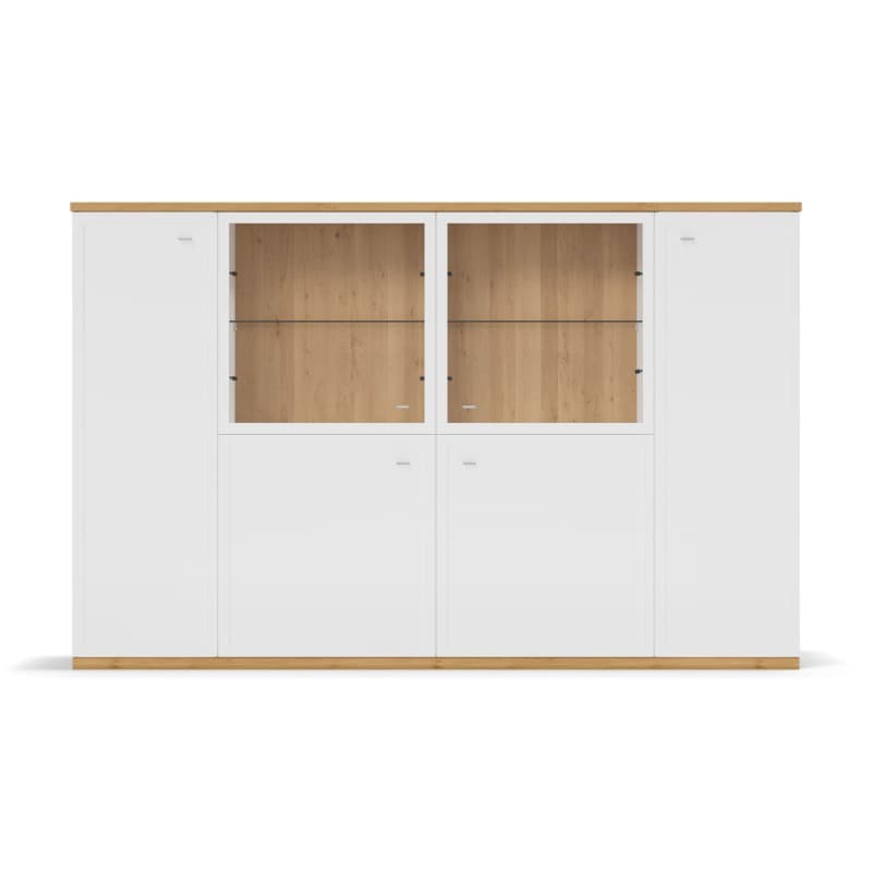 Highboard Monda - Lack, weiss, Eiche furniert