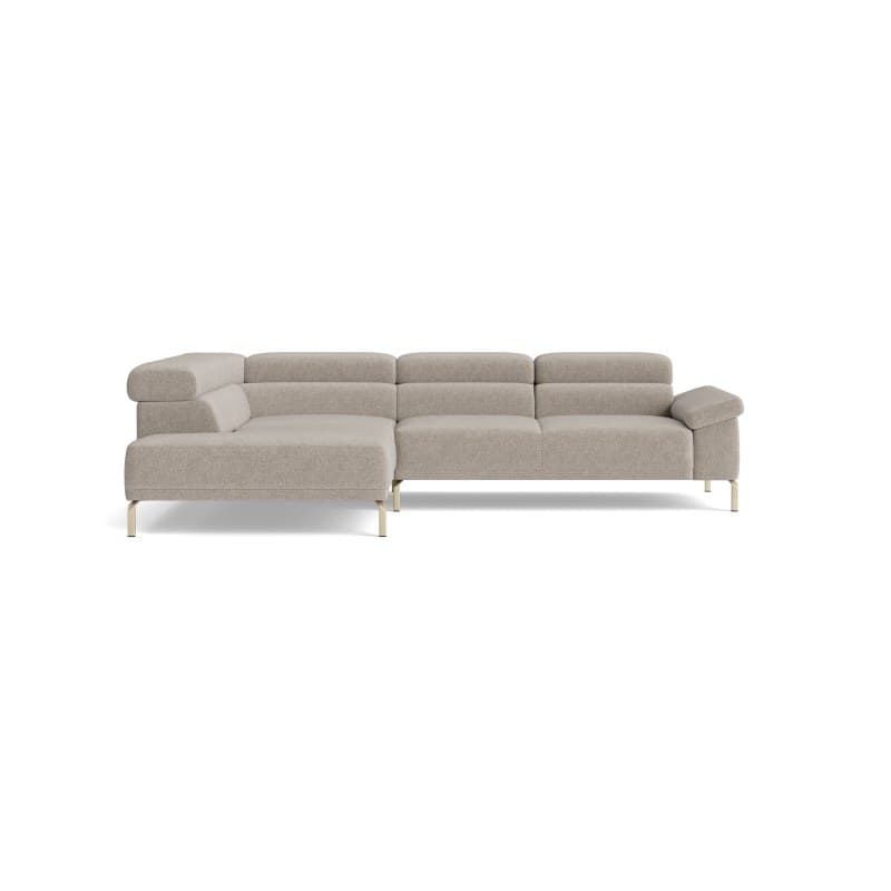 Ecksofa Bolonia - Ecke und Abschlussteil mit 2-Sitzer rechts inkl. Kopfteile und Rückenlehnen verstellbar, Stoff, Graubeige