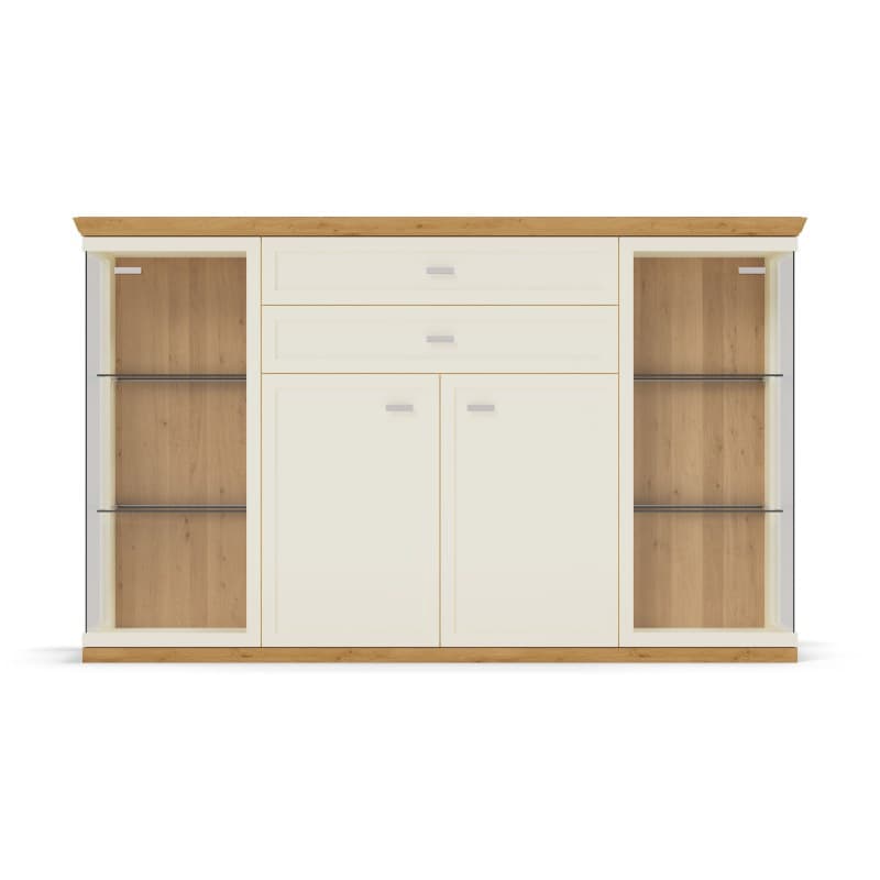 Highboard Monda - Lack hellbeige, Eiche furniert