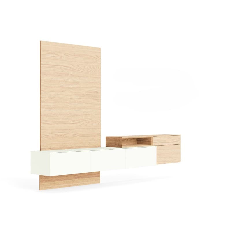 Wohnwand Satola -  Lack creme, Eiche furniert