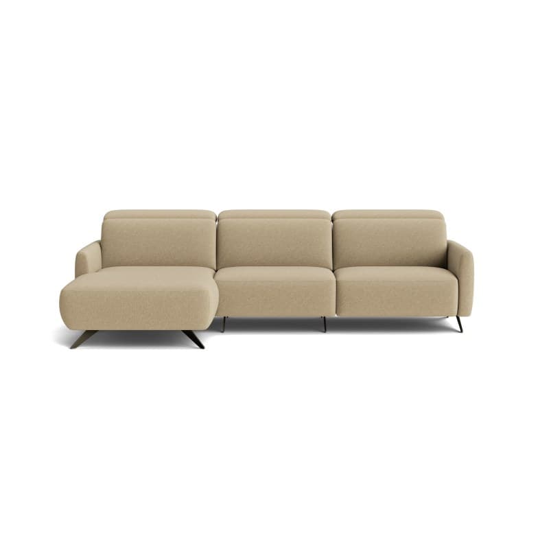 Ecksofa Arona - Longchair mit 2-Sitzer rechts inkl. Relaxfunktion und Kopfteil verstellbar motorisch, Stoff, Grau