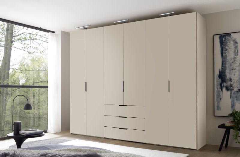 Drehtürenschrank 6-türig EM Armadio - mit 3 Schubladen, B. ca. 298, Dekor elfenbein