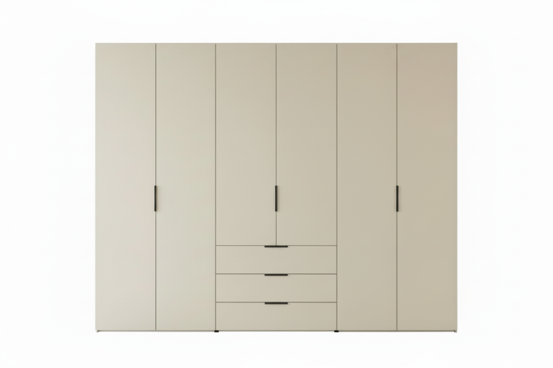 Drehtürenschrank 6-türig EM Armadio - mit 3 Schubladen, B. ca. 298, Dekor elfenbein
