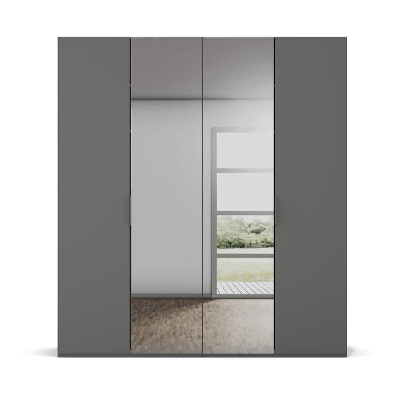 Drehtürenschrank - B. ca. 202 cm, Mitteltüren Grauspiegel, Graphit