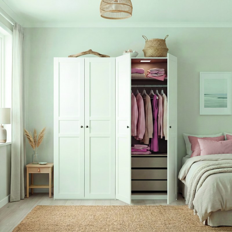 Drehtürenschrank - B. ca. 202 cm, Landhausoptik, Weiß