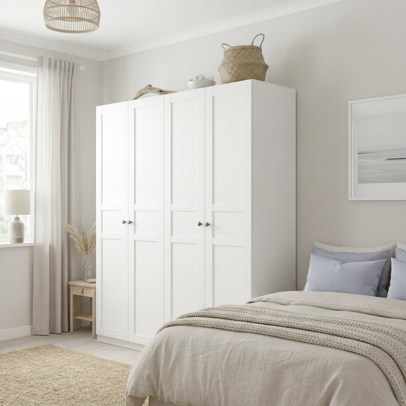 Drehtürenschrank - B. ca. 202 cm, Landhausoptik, Weiß
