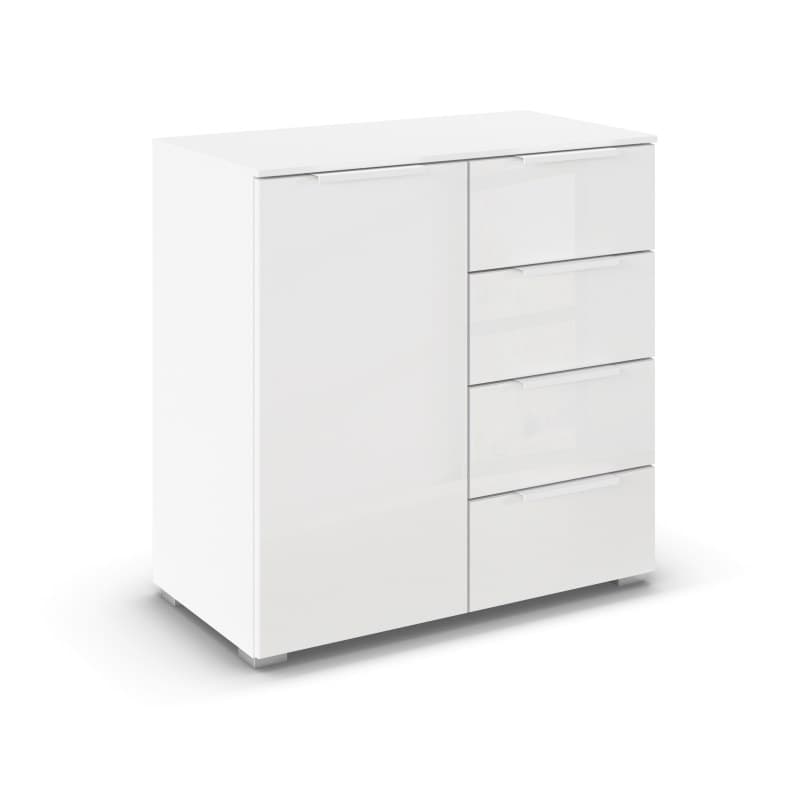 Kommode - B. ca. 80 cm, 1trg., 4 SK, getöntes Glas, Kristallweiß