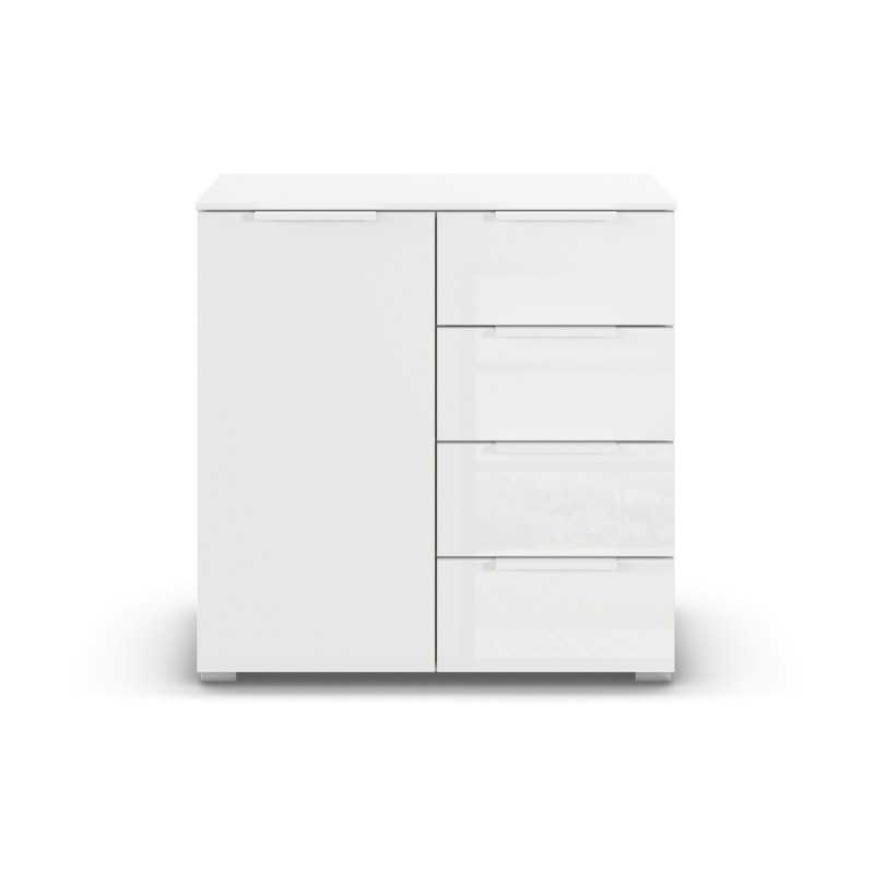 Kommode - B. ca. 80 cm, 1trg., 4 SK, getöntes Glas, Kristallweiß
