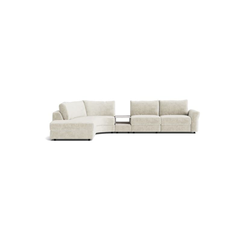 Ecksofa Almeria - Rundecke und Abschlussteil mit 2-Sitzer rechts inkl. Zwischenelement, Stoff, Offwhite