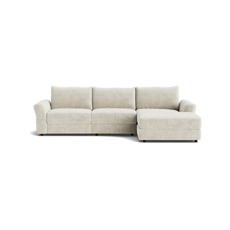 Ecksofa Almeria - 2-Sitzer mit Longchair rechts inkl. 1 Relaxfunktion motorisch, Stoff, Offwhite