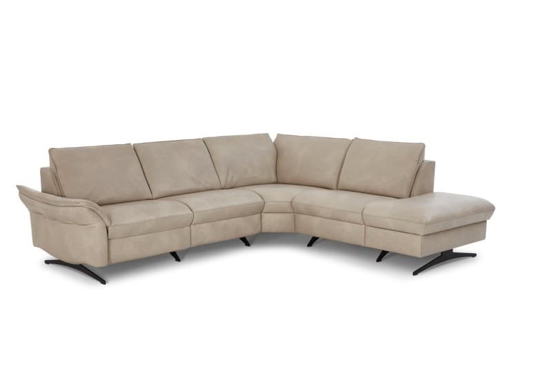 Ecksofa EM Lucca - 2-Sitzer mit Ecke rechts inkl. Armteil verstellbar, Leder, Beige