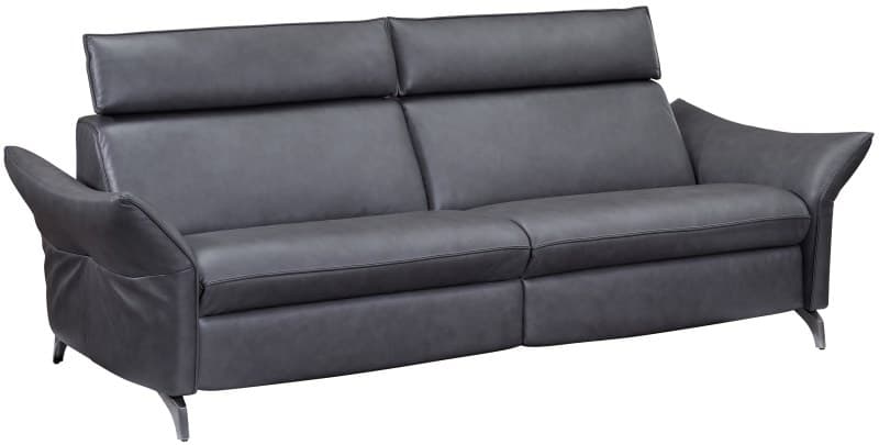 Sofa EM St. Moritz - 3-Sitzer, Relaxfunktion inkl. höhenverstellbarer Kopfstütze, Leder, Kohle