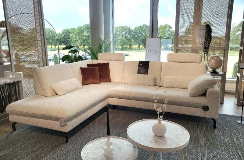 Ecksofa - Ecke links mit 3-Sitzer, Stoff, Ecru