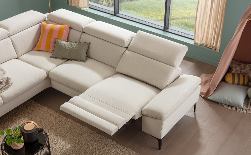 Ecksofa Felipa - Ecke links mit 2,5 -Sitzer rechts inkl. Relaxfunktion (motorisch), Sitzvorzug (motorisch) und Armlehne klappbar, Stoff, Natur